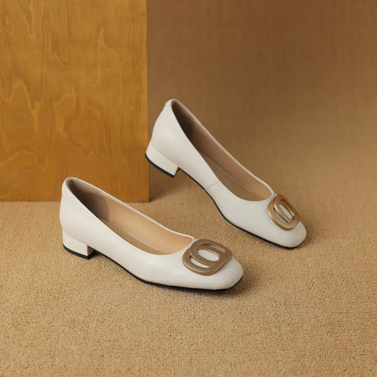 Spring square-toe chunky heel low-heel fashion leather slip-on women's shoes 4-22i