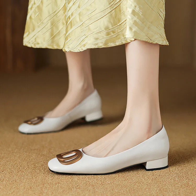 Spring square-toe chunky heel low-heel fashion leather slip-on women's shoes 4-22i