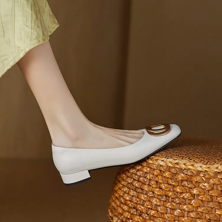 Spring square-toe chunky heel low-heel fashion leather slip-on women's shoes 4-22i