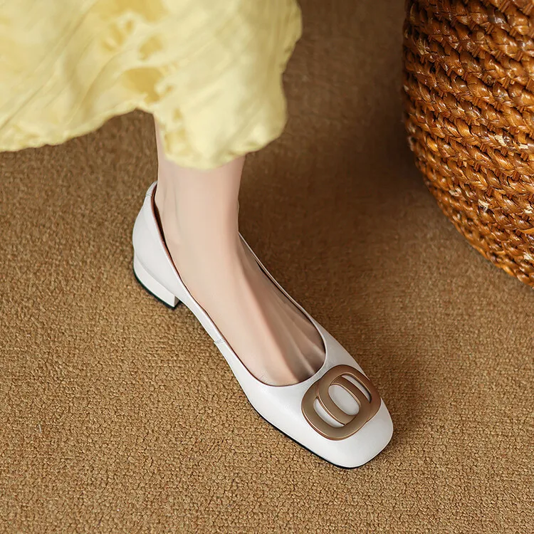 Spring square-toe chunky heel low-heel fashion leather slip-on women's shoes 4-22i