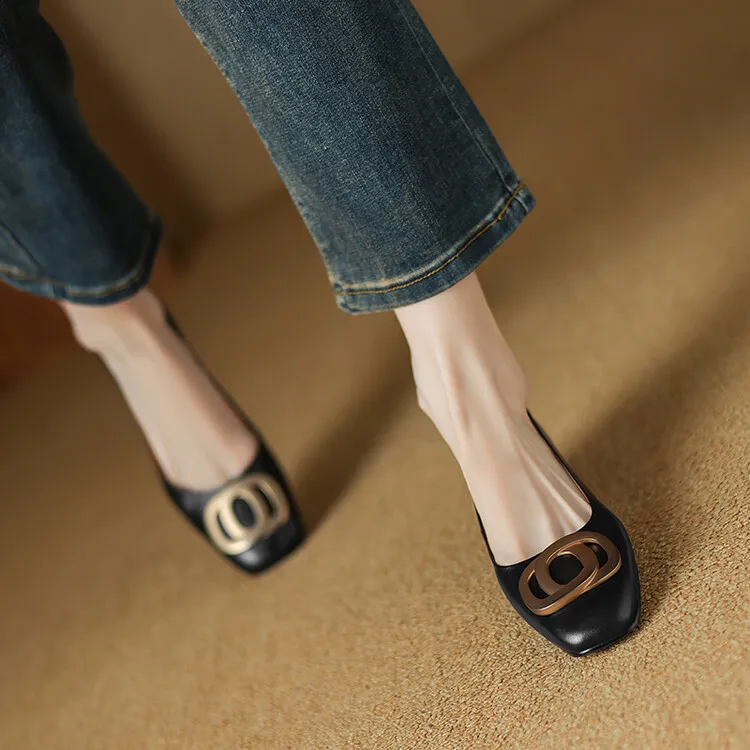 Spring square-toe chunky heel low-heel fashion leather slip-on women's shoes 4-22i