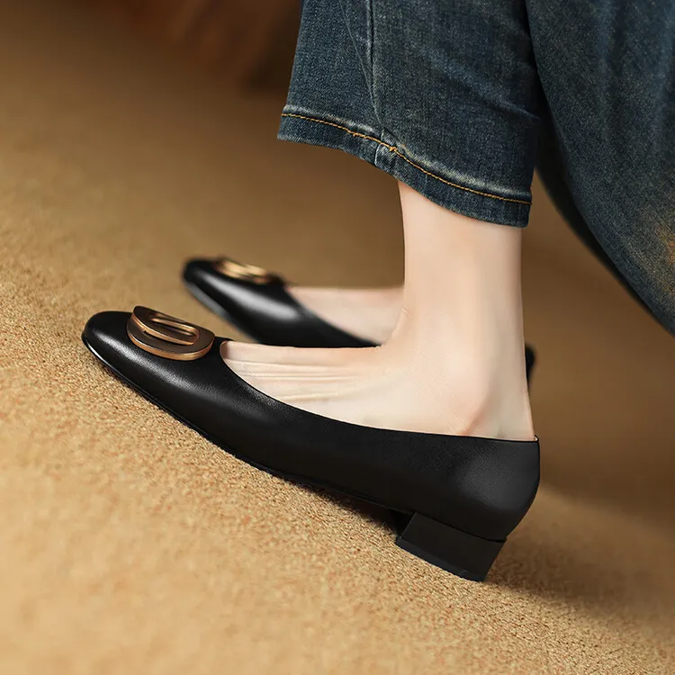 Spring square-toe chunky heel low-heel fashion leather slip-on women's shoes 4-22i