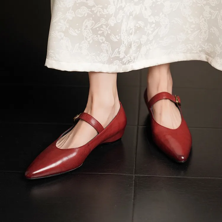 Supports encrypted ordering. ZMANZ Spring/Summer Single Shoes Pointed Toe Buckle Wedge Heel Leather Fashion Women's Shoes