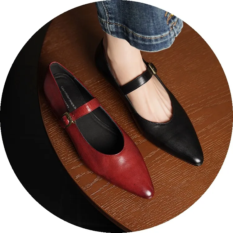 Supports encrypted ordering. ZMANZ Spring/Summer Single Shoes Pointed Toe Buckle Wedge Heel Leather Fashion Women's Shoes