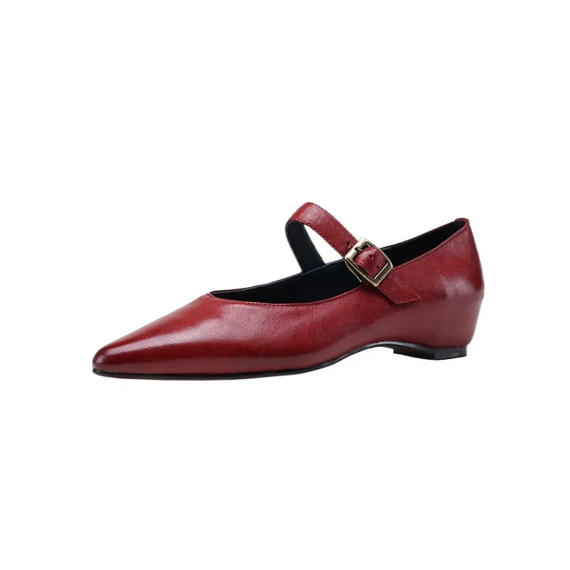 Supports encrypted ordering. ZMANZ Spring/Summer Single Shoes Pointed Toe Buckle Wedge Heel Leather Fashion Women's Shoes