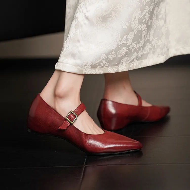 Supports encrypted ordering. ZMANZ Spring/Summer Single Shoes Pointed Toe Buckle Wedge Heel Leather Fashion Women's Shoes