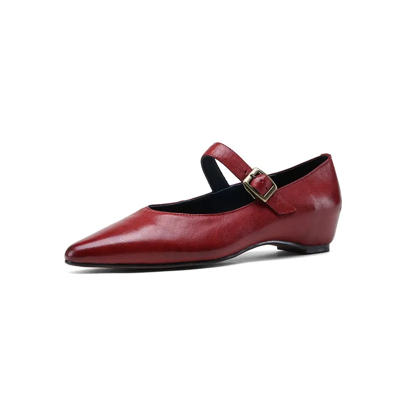 Supports encrypted ordering. ZMANZ Spring/Summer Single Shoes Pointed Toe Buckle Wedge Heel Leather Fashion Women's Shoes