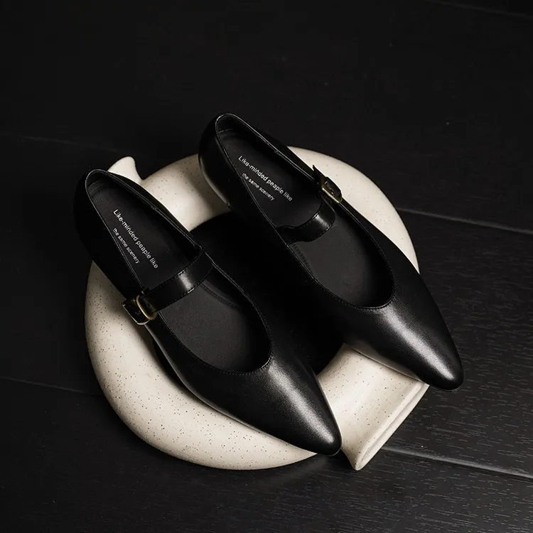 Supports encrypted ordering. ZMANZ Spring/Summer Single Shoes Pointed Toe Buckle Wedge Heel Leather Fashion Women's Shoes