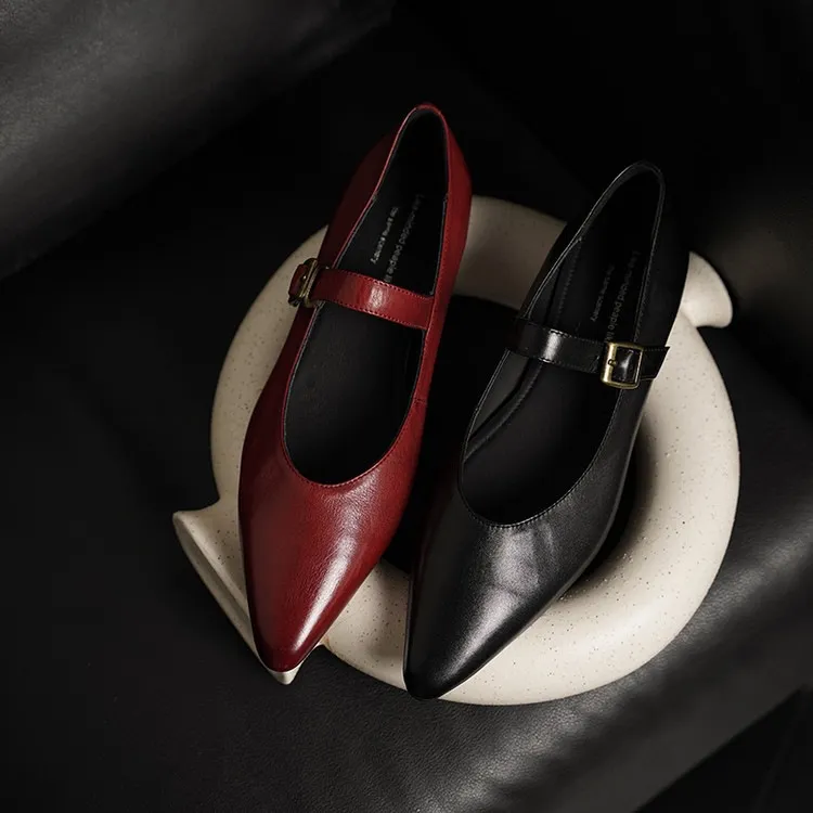 Supports encrypted ordering. ZMANZ Spring/Summer Single Shoes Pointed Toe Buckle Wedge Heel Leather Fashion Women's Shoes