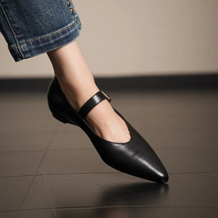 Supports encrypted ordering. ZMANZ Spring/Summer Single Shoes Pointed Toe Buckle Wedge Heel Leather Fashion Women's Shoes