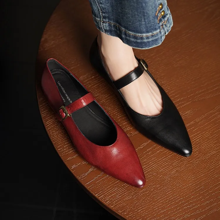 Supports encrypted ordering. ZMANZ Spring/Summer Single Shoes Pointed Toe Buckle Wedge Heel Leather Fashion Women's Shoes