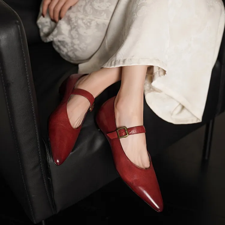 Supports encrypted ordering. ZMANZ Spring/Summer Single Shoes Pointed Toe Buckle Wedge Heel Leather Fashion Women's Shoes