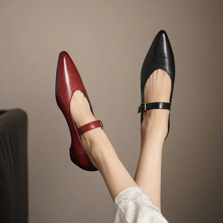 Supports encrypted ordering. ZMANZ Spring/Summer Single Shoes Pointed Toe Buckle Wedge Heel Leather Fashion Women's Shoes