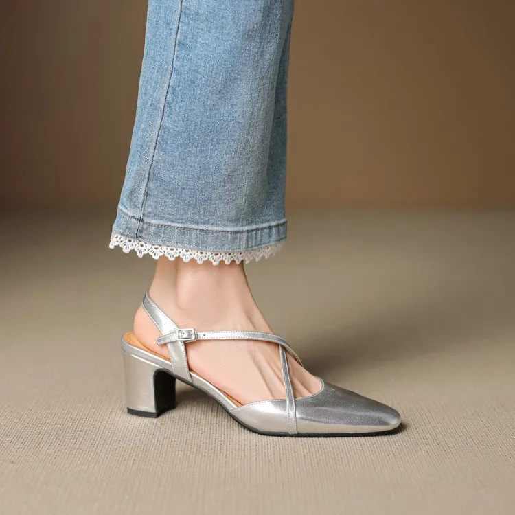 Supports encrypted ordering. Spring/Summer sandals, square toe, chunky heel, high heel, buckle, cowhide fashion women's shoes.