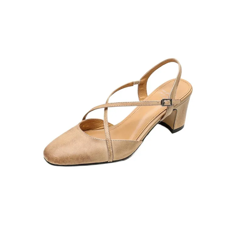 Supports encrypted ordering. Spring/Summer sandals, square toe, chunky heel, high heel, buckle, cowhide fashion women's shoes.