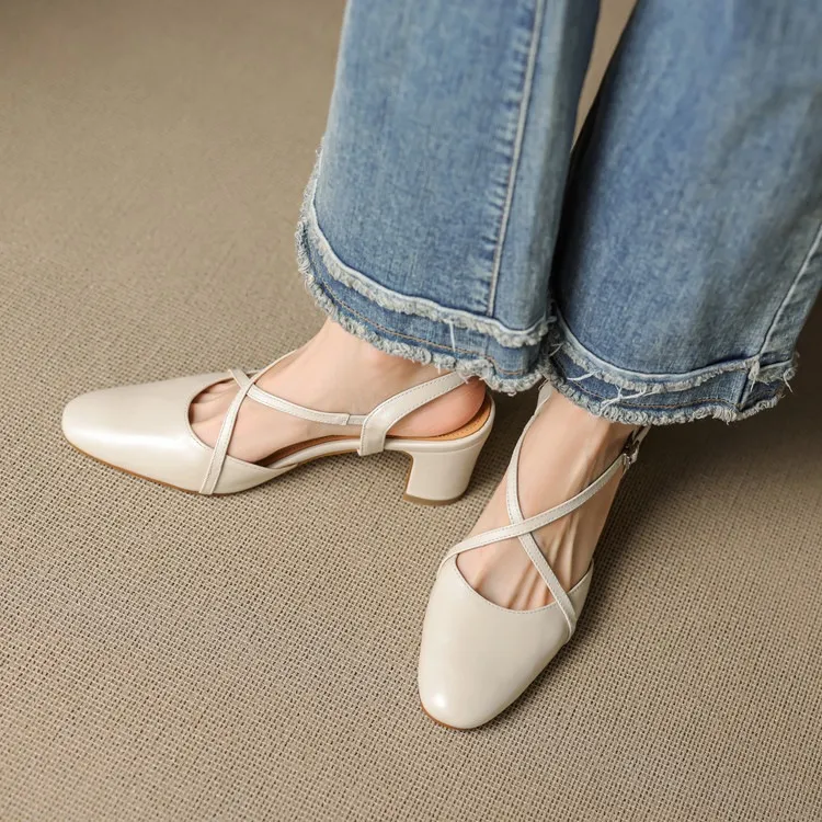 Supports encrypted ordering. Spring/Summer sandals, square toe, chunky heel, high heel, buckle, cowhide fashion women's shoes.