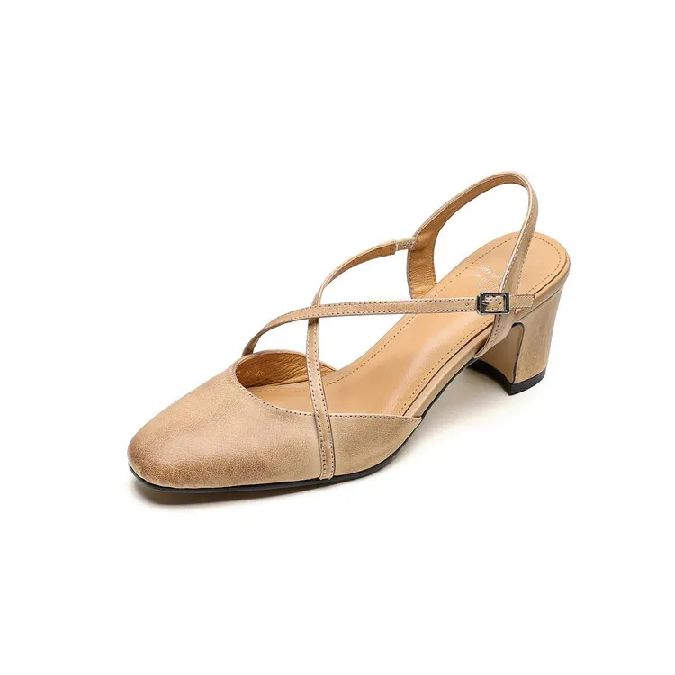 Supports encrypted ordering. Spring/Summer sandals, square toe, chunky heel, high heel, buckle, cowhide fashion women's shoes.