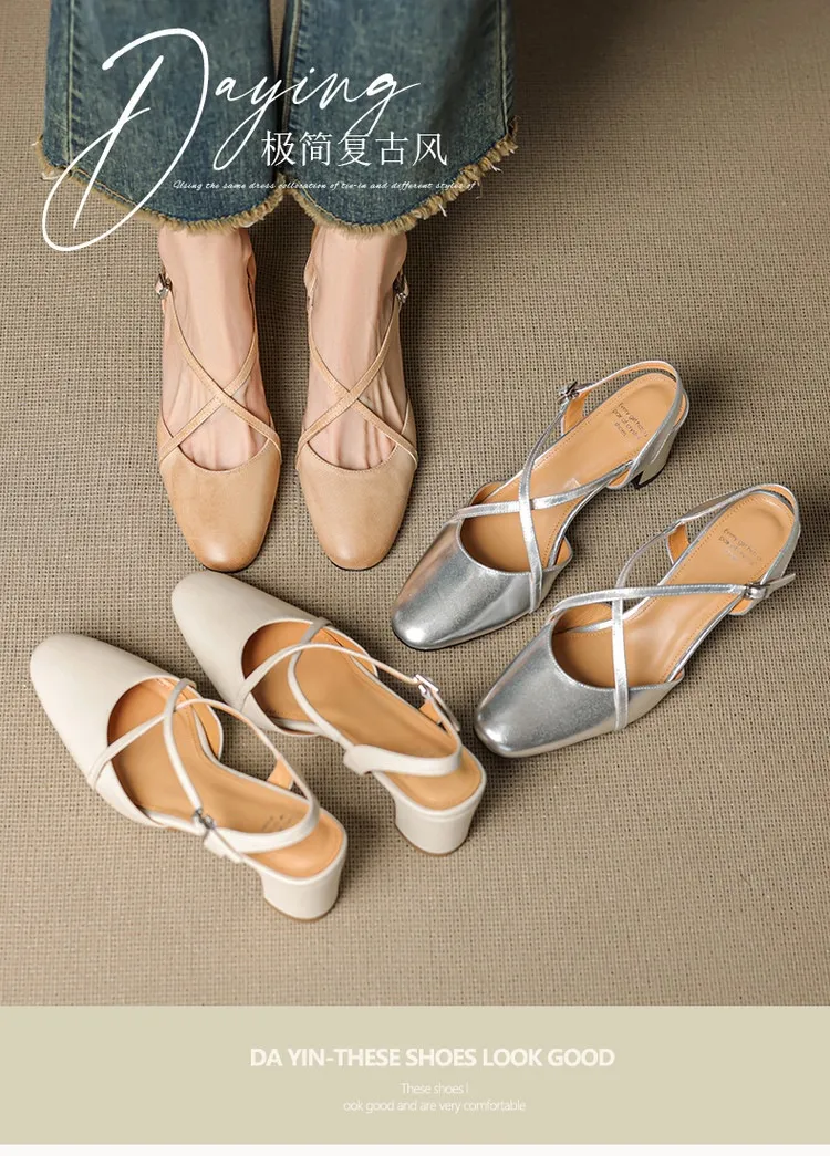 Supports encrypted ordering. Spring/Summer sandals, square toe, chunky heel, high heel, buckle, cowhide fashion women's shoes.