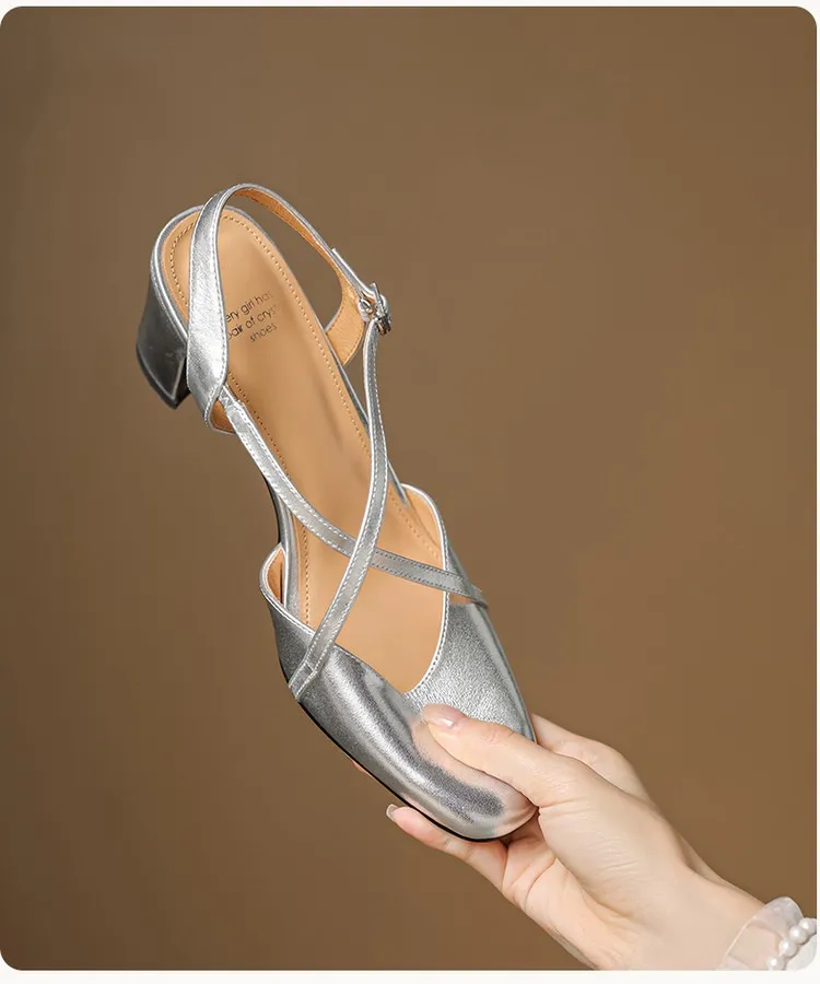 Supports encrypted ordering. Spring/Summer sandals, square toe, chunky heel, high heel, buckle, cowhide fashion women's shoes.