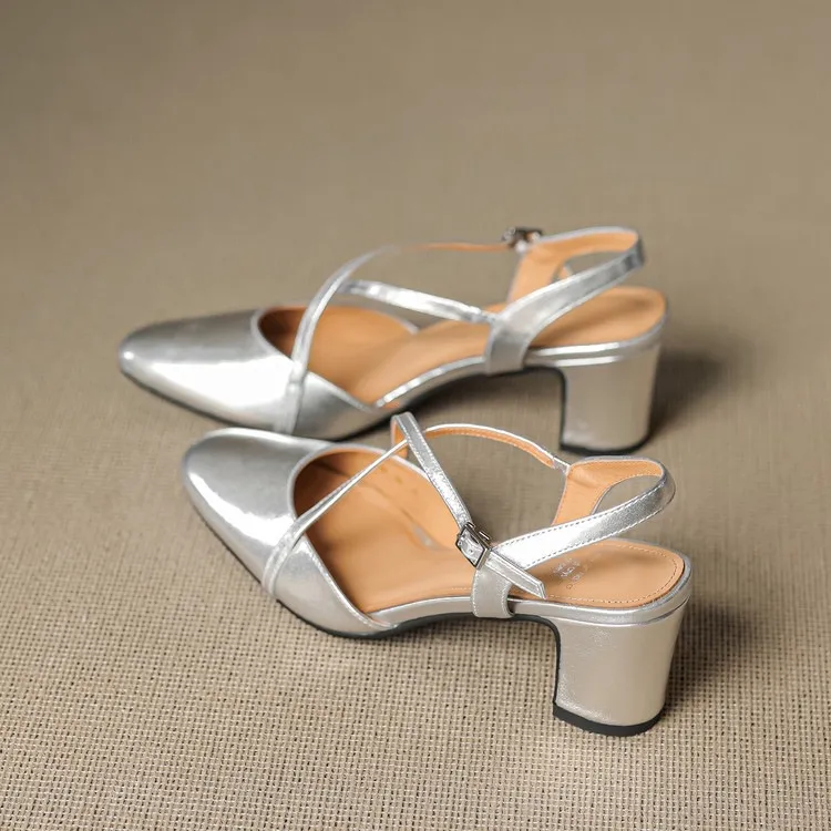 Supports encrypted ordering. Spring/Summer sandals, square toe, chunky heel, high heel, buckle, cowhide fashion women's shoes.