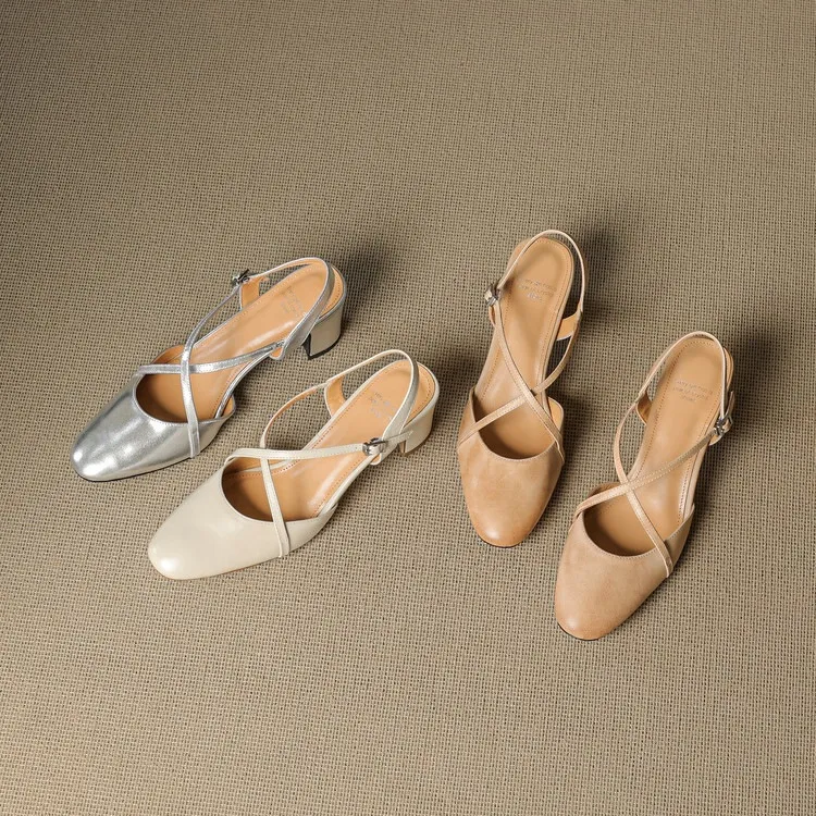 Supports encrypted ordering. Spring/Summer sandals, square toe, chunky heel, high heel, buckle, cowhide fashion women's shoes.