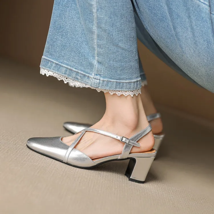 Supports encrypted ordering. Spring/Summer sandals, square toe, chunky heel, high heel, buckle, cowhide fashion women's shoes.