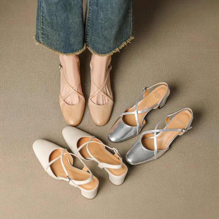 Supports encrypted ordering. Spring/Summer sandals, square toe, chunky heel, high heel, buckle, cowhide fashion women's shoes.