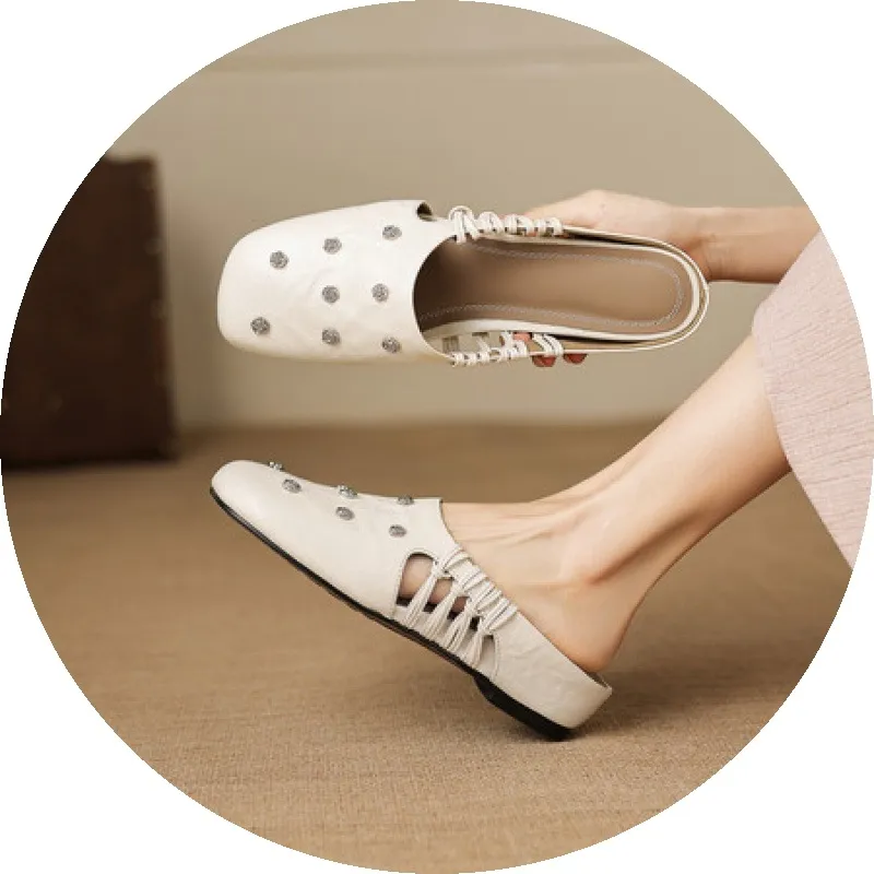 Fashionable floral buckle half-length slipper sandals, summer style half-closed toe single shoes, women's shoes, outdoor wear, wedge heel casual slippers
