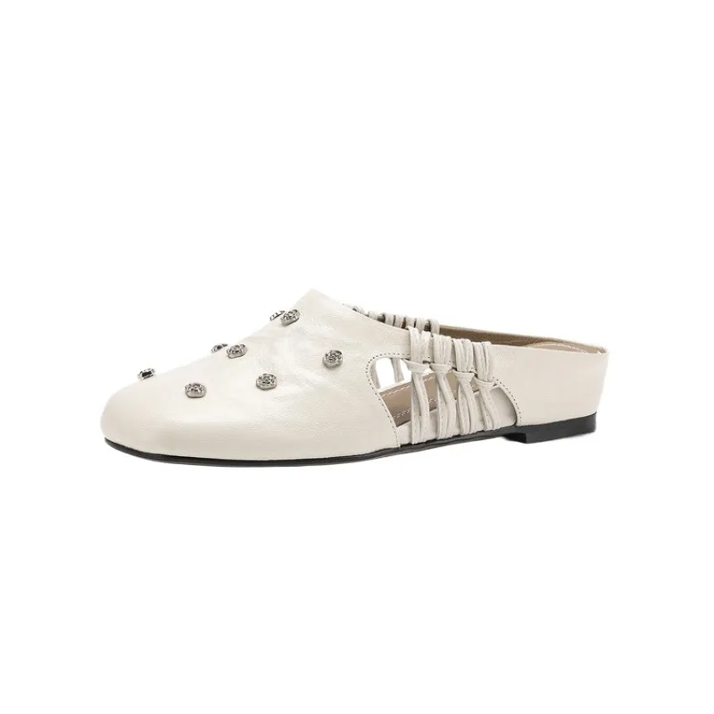 Fashionable floral buckle half-length slipper sandals, summer style half-closed toe single shoes, women's shoes, outdoor wear, wedge heel casual slippers