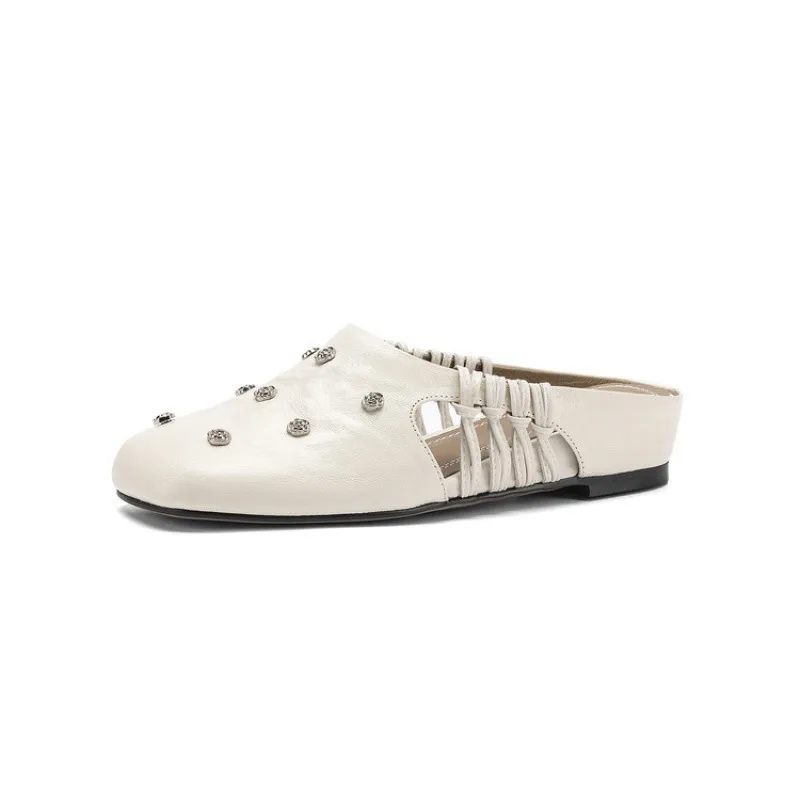Fashionable floral buckle half-length slipper sandals, summer style half-closed toe single shoes, women's shoes, outdoor wear, wedge heel casual slippers