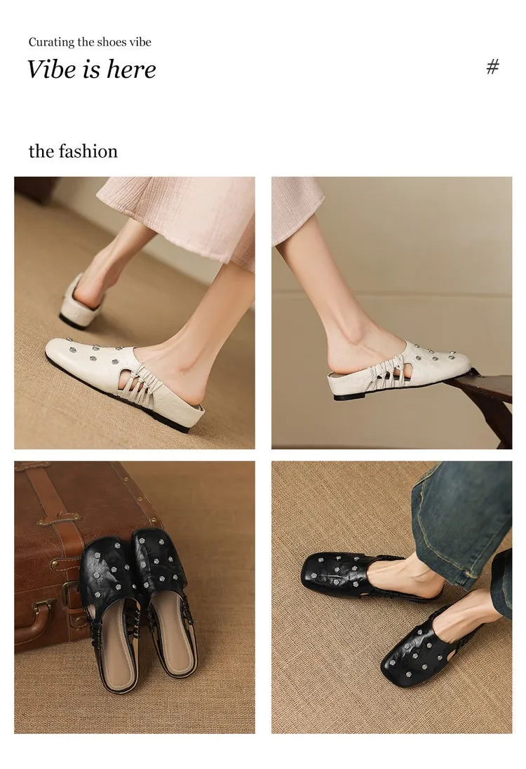 Fashionable floral buckle half-length slipper sandals, summer style half-closed toe single shoes, women's shoes, outdoor wear, wedge heel casual slippers