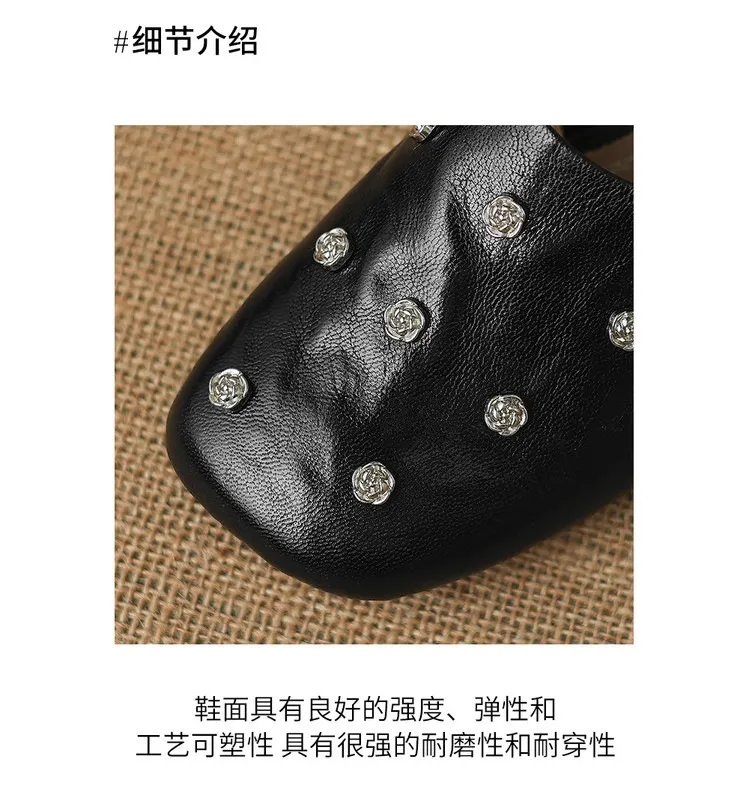 Fashionable floral buckle half-length slipper sandals, summer style half-closed toe single shoes, women's shoes, outdoor wear, wedge heel casual slippers