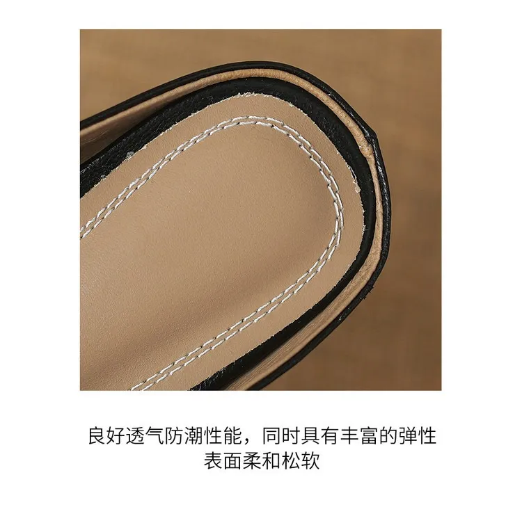 Fashionable floral buckle half-length slipper sandals, summer style half-closed toe single shoes, women's shoes, outdoor wear, wedge heel casual slippers