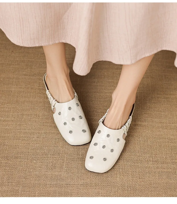 Fashionable floral buckle half-length slipper sandals, summer style half-closed toe single shoes, women's shoes, outdoor wear, wedge heel casual slippers