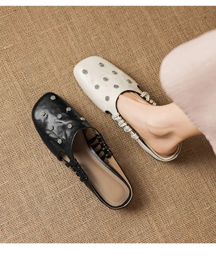 Fashionable floral buckle half-length slipper sandals, summer style half-closed toe single shoes, women's shoes, outdoor wear, wedge heel casual slippers