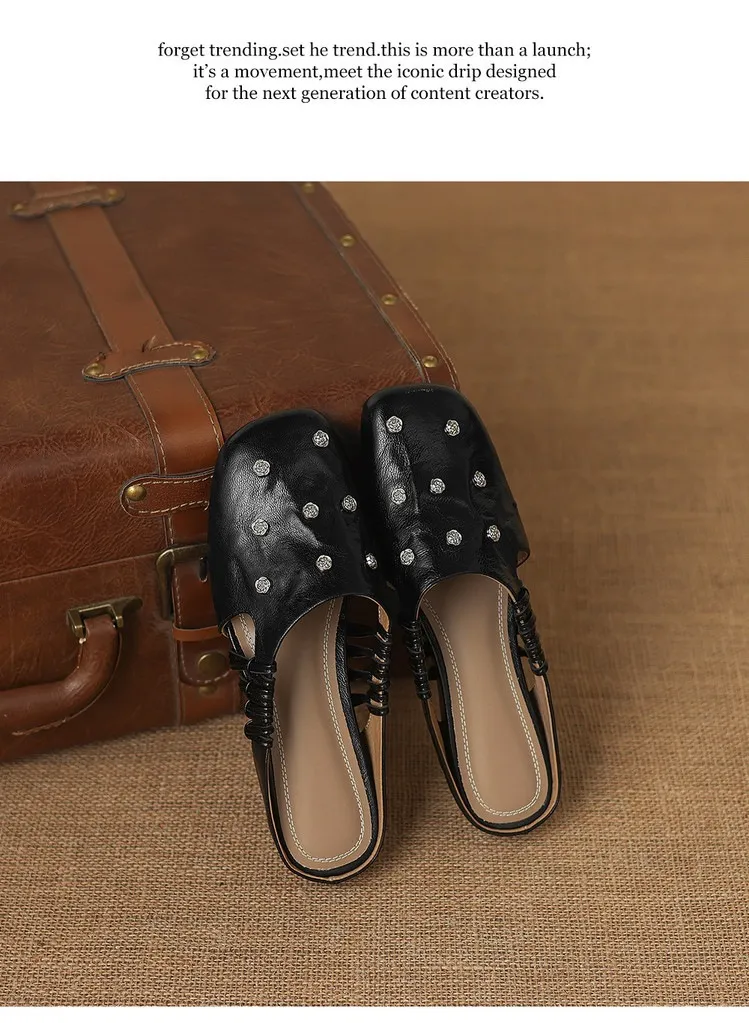 Fashionable floral buckle half-length slipper sandals, summer style half-closed toe single shoes, women's shoes, outdoor wear, wedge heel casual slippers