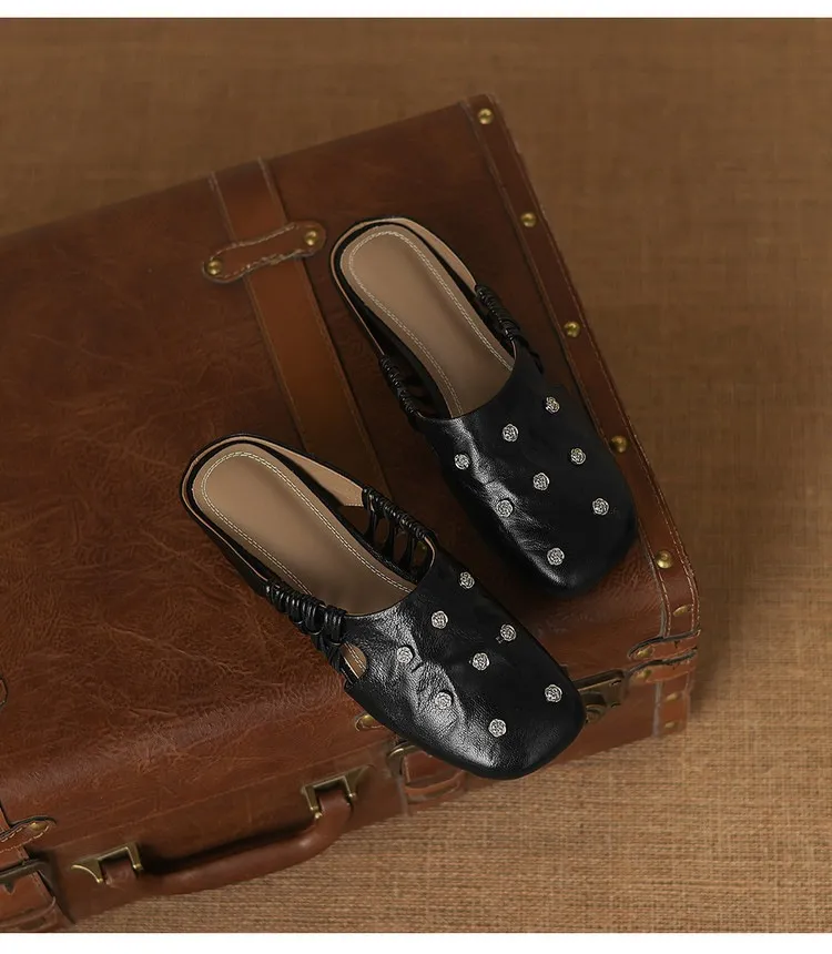 Fashionable floral buckle half-length slipper sandals, summer style half-closed toe single shoes, women's shoes, outdoor wear, wedge heel casual slippers