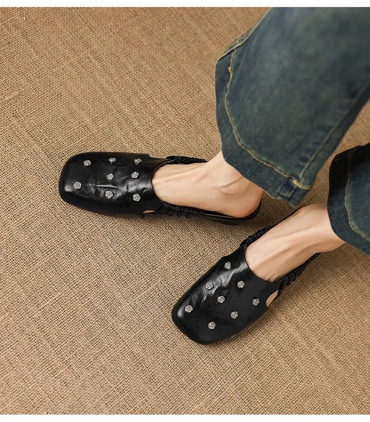 Fashionable floral buckle half-length slipper sandals, summer style half-closed toe single shoes, women's shoes, outdoor wear, wedge heel casual slippers