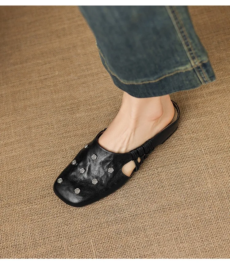 Fashionable floral buckle half-length slipper sandals, summer style half-closed toe single shoes, women's shoes, outdoor wear, wedge heel casual slippers