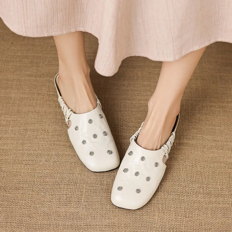 Fashionable floral buckle half-length slipper sandals, summer style half-closed toe single shoes, women's shoes, outdoor wear, wedge heel casual slippers