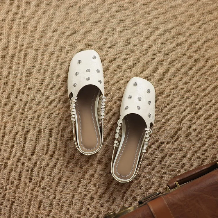 Fashionable floral buckle half-length slipper sandals, summer style half-closed toe single shoes, women's shoes, outdoor wear, wedge heel casual slippers