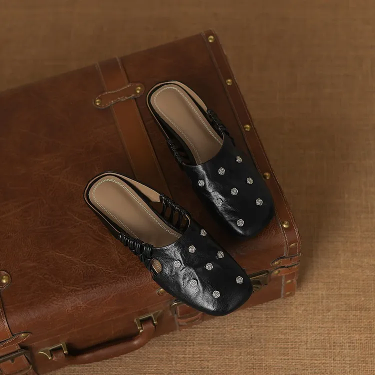 Fashionable floral buckle half-length slipper sandals, summer style half-closed toe single shoes, women's shoes, outdoor wear, wedge heel casual slippers