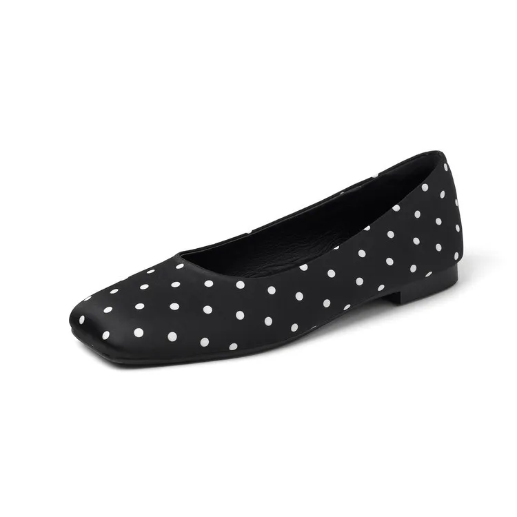 Spring flat shoes, square toe, low-cut, French polka dot fashion sheepskin women's shoes, 4-29p