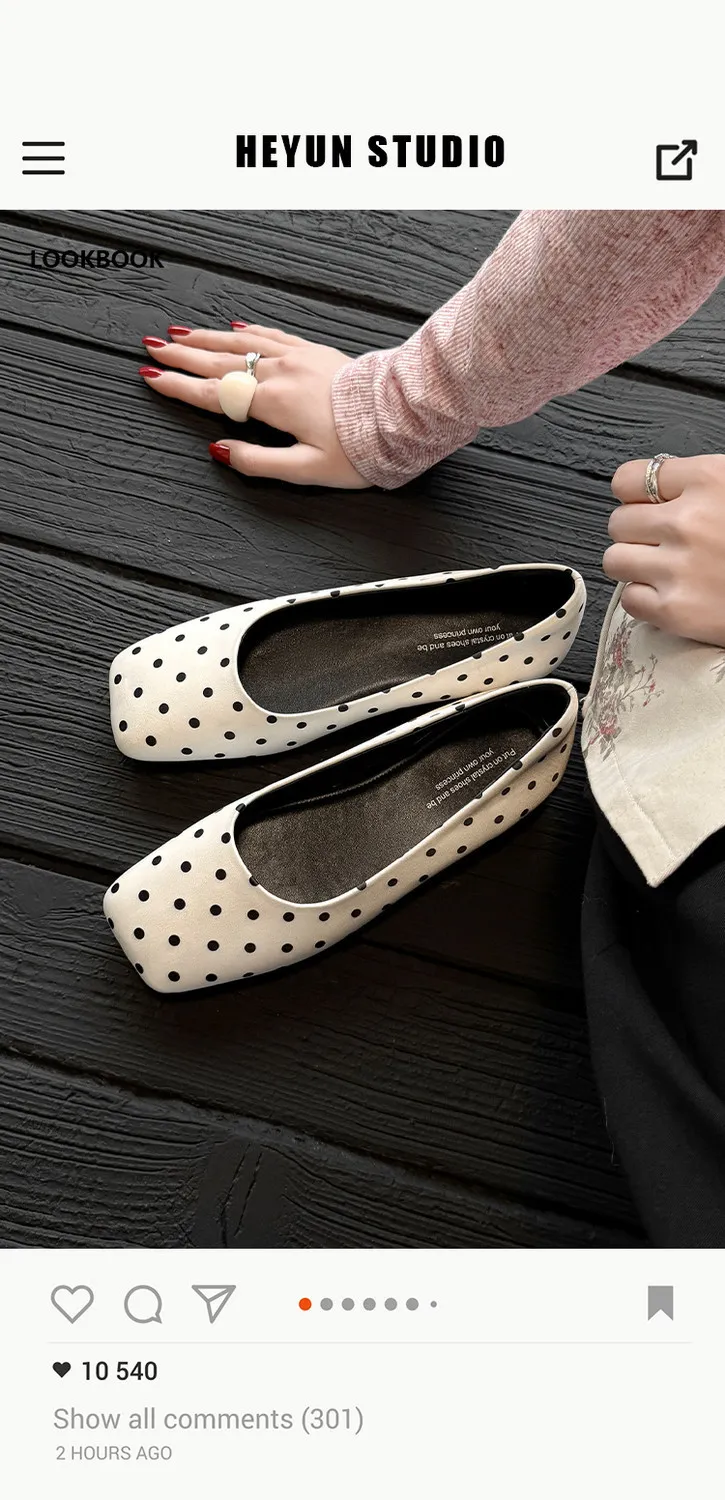 Spring flat shoes, square toe, low-cut, French polka dot fashion sheepskin women's shoes, 4-29p