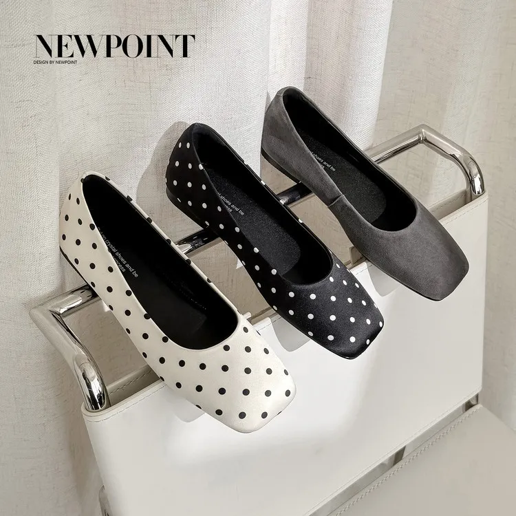 Spring flat shoes, square toe, low-cut, French polka dot fashion sheepskin women's shoes, 4-29p
