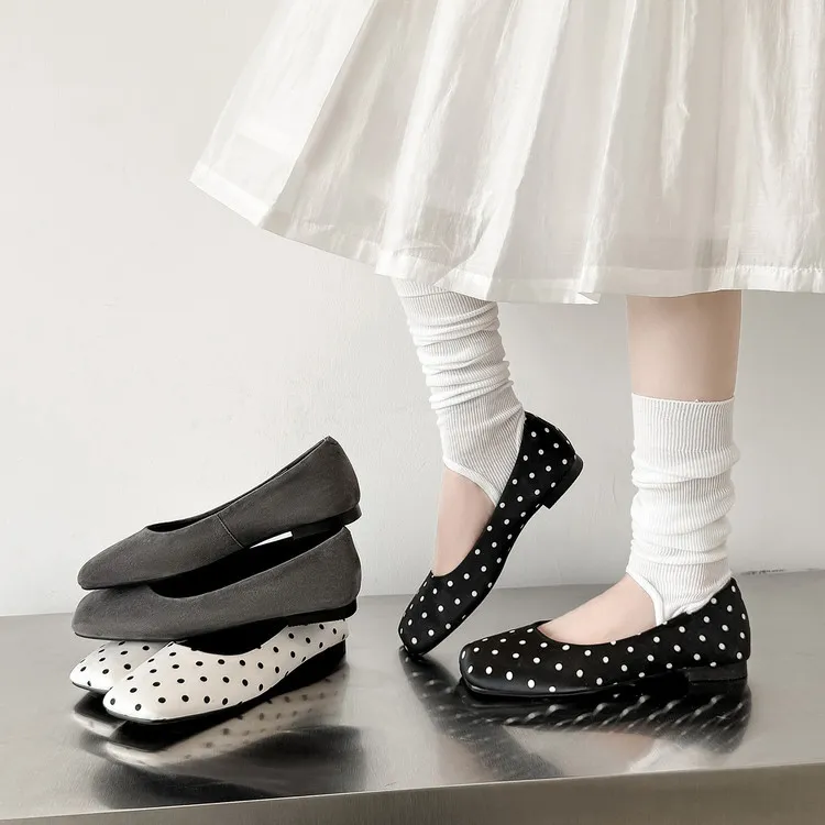 Spring flat shoes, square toe, low-cut, French polka dot fashion sheepskin women's shoes, 4-29p