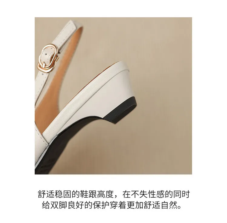 Summer sandals, pointed toe, chunky heel, high heel, open back, sheepskin fashion color-blocked women's shoes, 4-22h