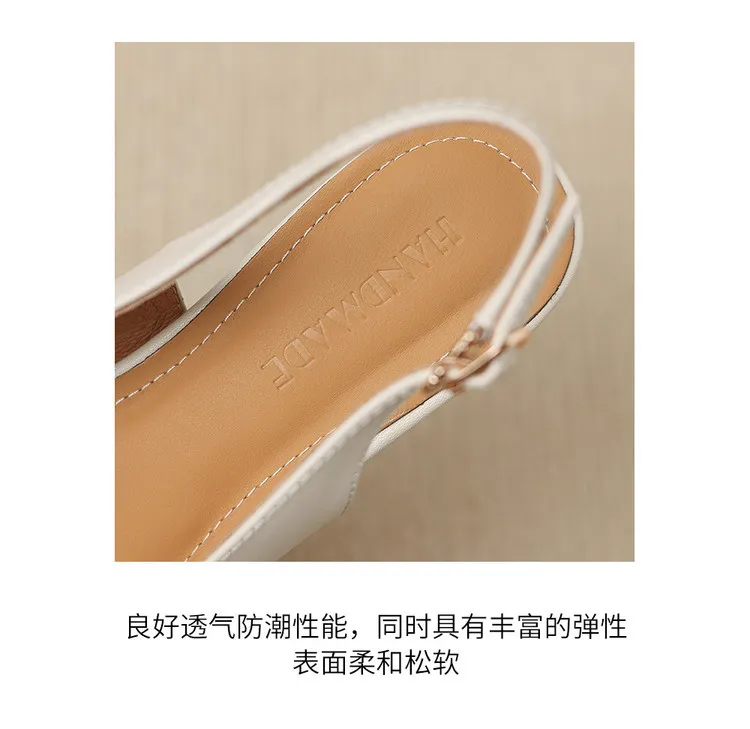Summer sandals, pointed toe, chunky heel, high heel, open back, sheepskin fashion color-blocked women's shoes, 4-22h
