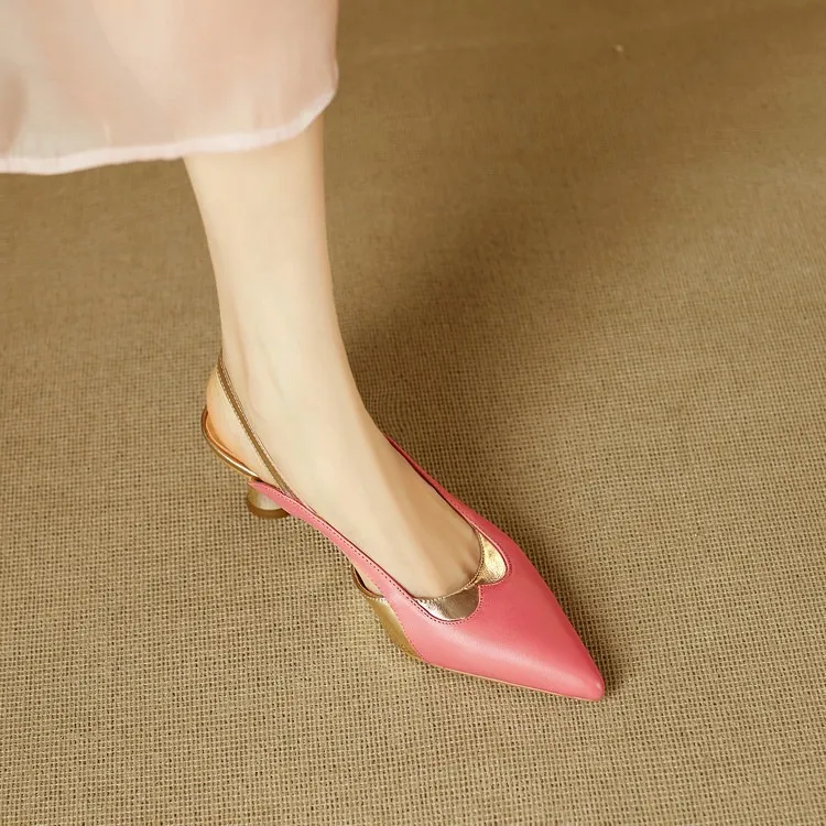 Stylish 3-color trendy summer sandals with pointed toe and chunky heel, fashionable and elegant cowhide women's shoes