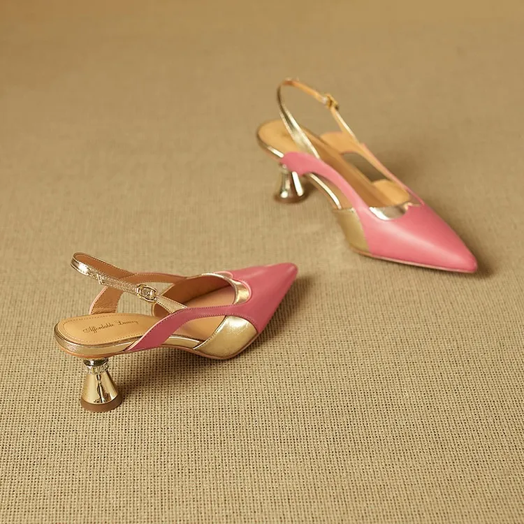 Stylish 3-color trendy summer sandals with pointed toe and chunky heel, fashionable and elegant cowhide women's shoes